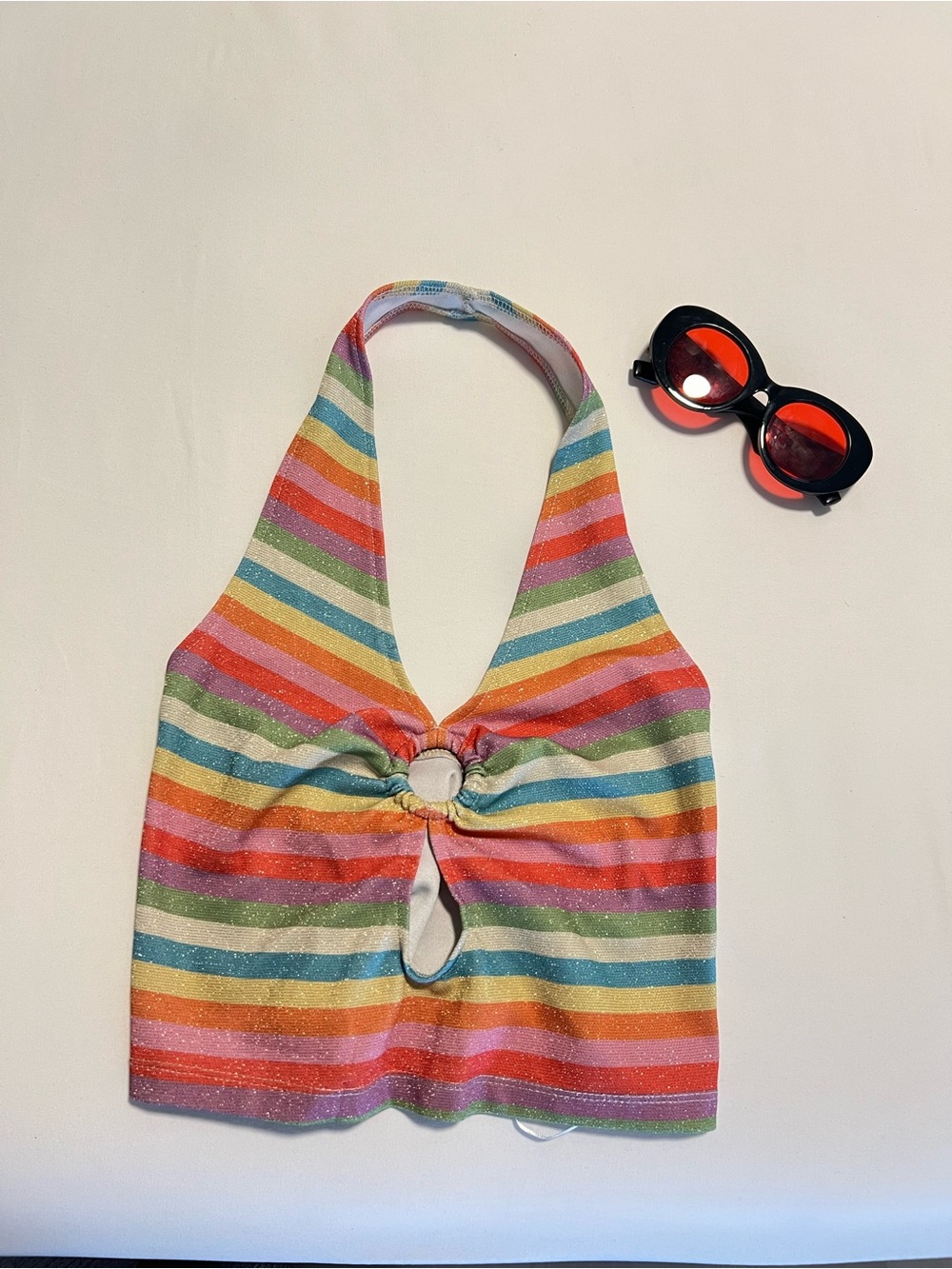Women’s Rainbow Stripe Halter Top - Multicolor